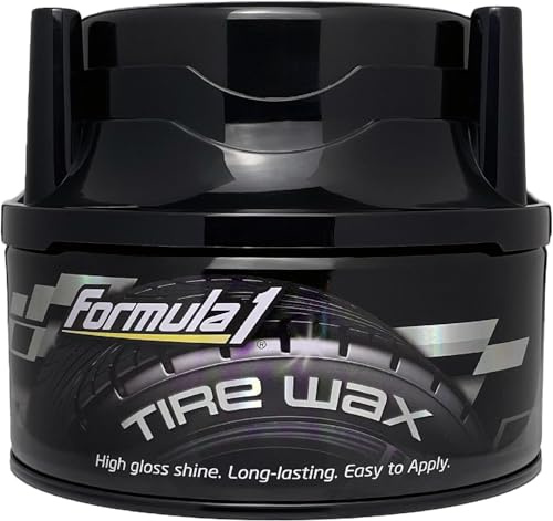 Formula 1 Tire Wax - Long Lasting Tire Gel for Black Glossy Tires, Water Resistant, Restores Plastic Trim, Foam Applicator Included, 10oz