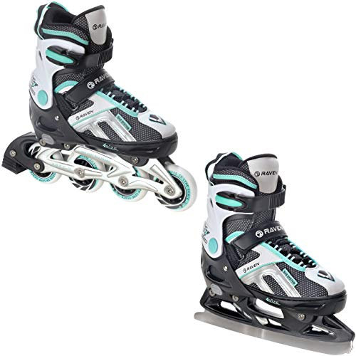 RAVEN Pulse 2in1 Schlittschuhe Inline Skates Inliner für Kinder und Erwachsene verstellbar (Black/Mint, 37-40 (23,5-26cm))