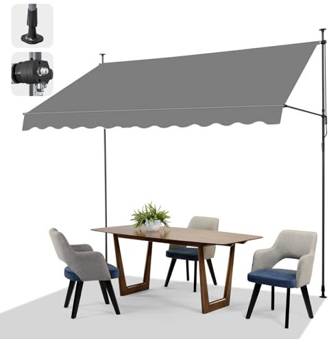 LEADZM Klemmmarkise,Balkon Markise ohne Bohren,300 x 150 cm,Wasserdicht,Sonnenschutz,UV-beständig,Höhenverstellbar mit Handkurbel,für Terrasse,Balkon,Garten,Laden,Wohnung,Grau