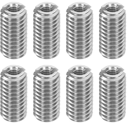 sourcing map Lot de 8 inserts filetés en acier inoxydable M6 x 1 mâle vers M3 x 0,5 femelle - Adaptateurs de filetage de 12 mm de long - Vis de réparation pour bois dur et tendre