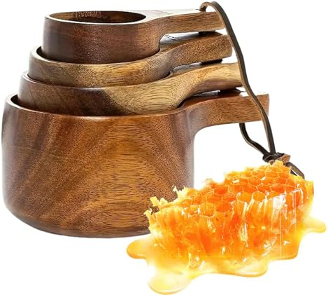 Measuring Cups Wood, Rustic Wooden Tablespoon, Scoops for Coffee Beans, Seasoning Natural Kitchen Tools, for Cooking, Baking, Spices, Tea, Pantry Use, Cottage Farmhouse Décor
