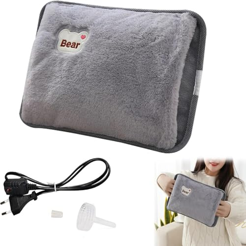 Borsa Acqua Calda Elettrica,Scaldino Elettrico Scaldamani,Borsa Dell'Acqua Calda Con Rivestimento Morbido,Scaldino In Peluche,Scaldapiedi,Portatile e Ricaricabile,per Giornate Fredde (Grigio)