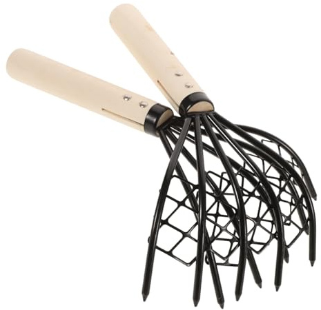 UPKOCH Rastrello per Mare con Rete 2 Pezzi in Acciaio al Carbonio per Scavo di Vongole e Conchiglie con Manico in Legno e Design Facile da Pulire