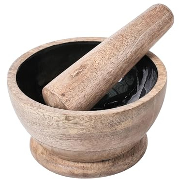 Beliani Mortero de Madera de Mango Hecho a Mano marrón/Negro Qena