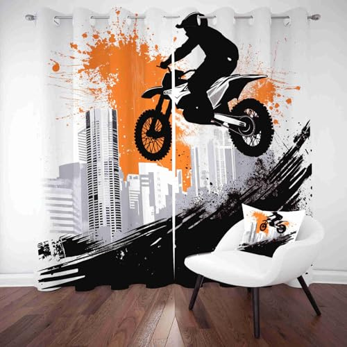 LLponhg Rideaux Occultants Sports Extrêmes Moto Cross Lot de 2 Panneaux Isolant Thermique et Phonique à Oeillets Graffiti Éclaboussure d'encre Rideau Décoratif pour Chambre, Salon, Porte, 70 x 160cm
