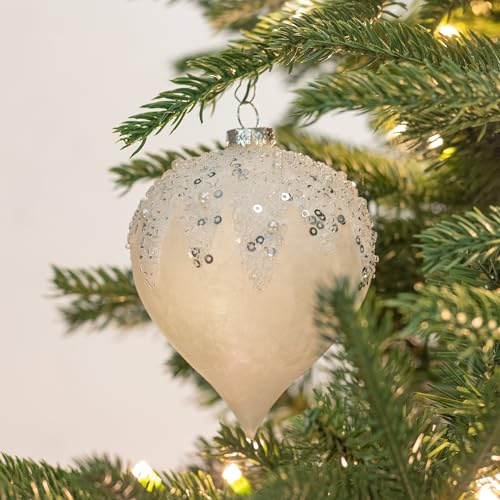 KI Store weihnachtskugeln Weiss Glas 4 Stücke Ornamente für Weihnachtsbaum Christbaumkugeln Glas Weihnachtsdekoration Kugeln (White)