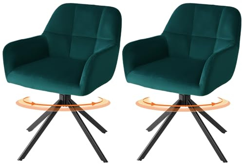Sweetcrispy Esszimmerstuhl 2er Set, 360° Drehstuhl Esszimmer, Küchenstuhl, Samt Schminktisch Stuhl, bis 120 kg belastbar, Sessel mit Armlehnen Stahlbeine, Schreibtischstuhl für Arbeitszimmer, Grün