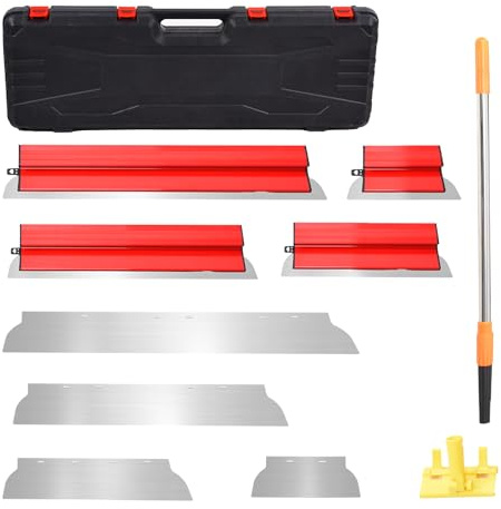 Juego de masilla para superficies, espátula con hoja de acero inoxidable, juego de espátula multifuncional, 80 cm/60 cm/40cm/25cm, para enlucido de paredes y techos - Rojo