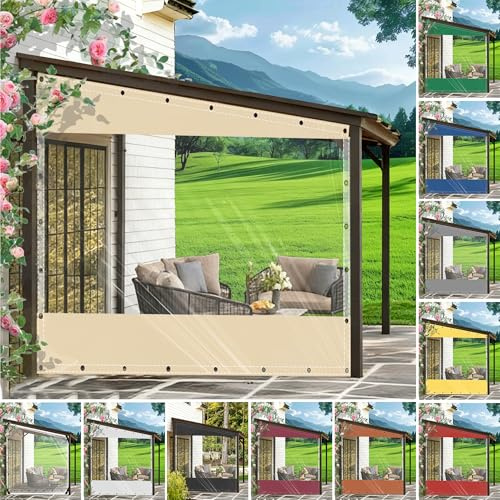 HQQMNY Transparent Waterproof Tarpaulin with Eyelets 0.5 mm Patio Tarpaulin Outdoor Curtains Rain Cover Tent Made of 570 g/m² PVC Cold Protection with Zip (Trapezoidal- Style a)