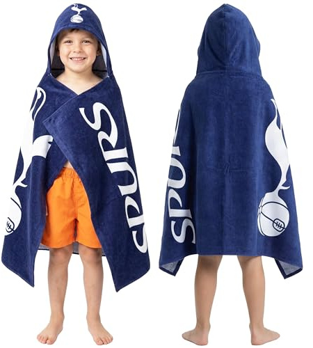 Tottenham Hotspur FC Hooded Towels for Boys, Cotton Bath & Beach Towel Poncho, Soft Absorbent Hooded Kids Shower Swimming Wrap & Changing Robe, Shower, Pool & Holiday Essentials (Navy Spurs)
