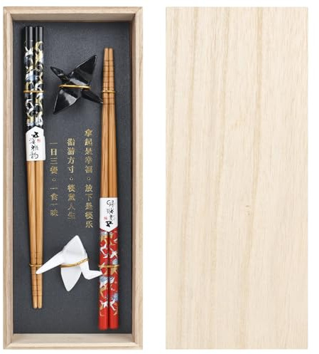 bssmmai Origami-Kranich-Sushi-Essstäbchen-Set, 2 Paar Inklusive Keramik Unterleger, Exquisite Holzboxverpackung, Japanische, Chinesische, Koreanische und Taiwanesische Stile