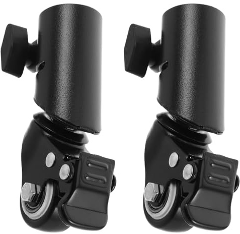 EXHUMKY 2pcs Speaker Tripod Casters 35mm Tube Swivel Metal Wheels with Locking Brake for Audio Stand Accessories Studio Monitor Speaker Rolling Silent
