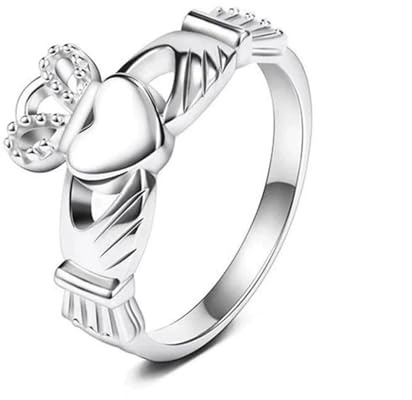 Stfery Anillo Irlandes Claddagh Mujer Plata, Anillo Boda Corazon Corona Clasico Talla 18