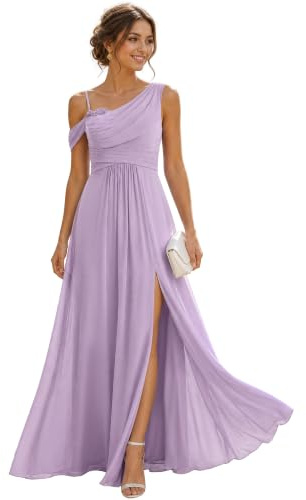 Ever-Pretty Women's One-Shoulder Chiffon Bridesmaid Dress Draped Bodice Maxi Dress with Side Split for Wedding Parties 02663