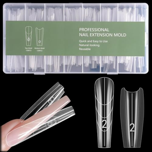 UWJOWP 240PCS Sandwich Moldes Uñas, Transparent Top & Bottom Dual Nail Forms Larga Moldes Acrilicas Uñas Postizas para Herramientas de Manicura de Extensión(B)