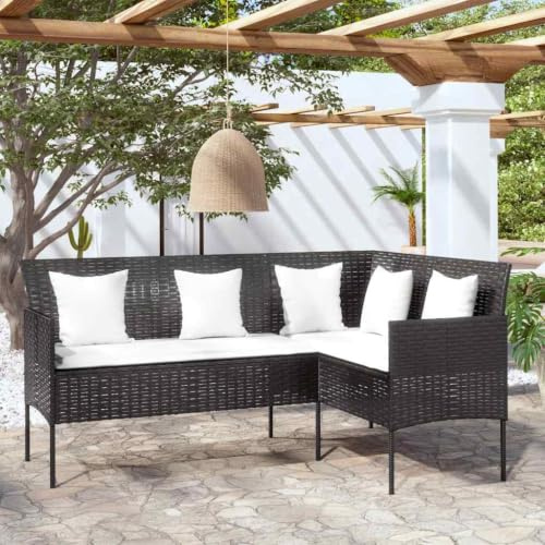 Ziaphsol Ecksofa in L-Form mit Kissen aus PE-Rattan Schwarz für Garten, Terrasse, Balkon und Wintergarten, wetterfestes Loungesofa mit Polstern, Sitzgruppe, Relaxliege und Balkonsofa