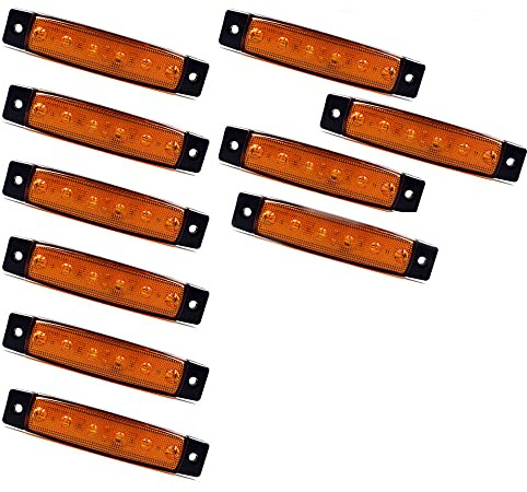 PolarLander 10Pcs 24V 6LED Indicateurs de marqueurs latéraux Lumières Lampe pour camion de voiture Camion de chargement 6 LED Amber Clearence Bus Waterproof Yellow