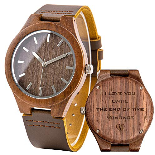 LMWOOD Holz Armbanduhr Herren Herrenuhr Holzoptik Holzuhr mit Gravur Holz Herrenuhr Jubiläumsgeschenk für Männer