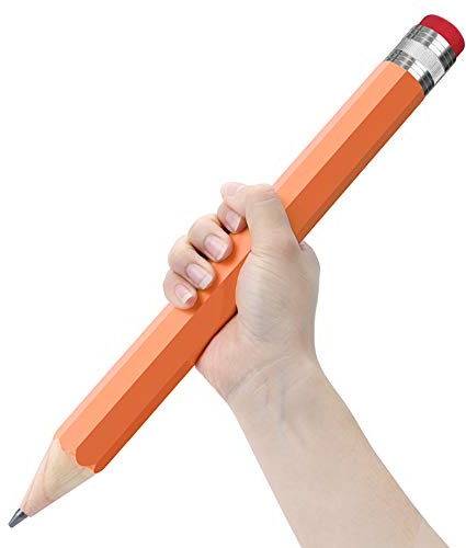 BUSHIBU Wooden Jumbo Pencils for Prop/Gifts/Decor - 14 Inch Funny Big Novelty Pencil with Cap(Orange Red) for Schools and Homes
