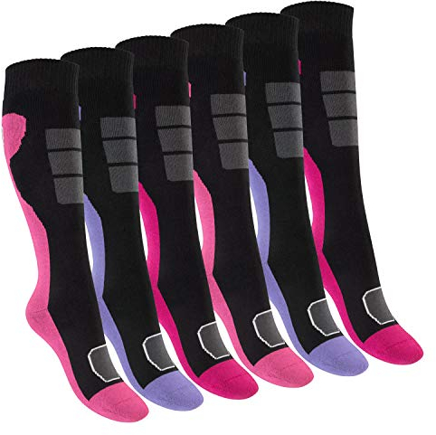 Footstar Kinder Outdoor Kniestrümpfe (6 Paar) Bunte Strümpfe mit Thermo-Effekt - Variante 1 Lila Pink 27-30