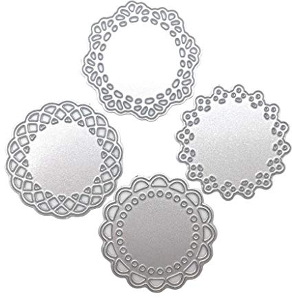 4 Stücke Mini Spitze Deckchen Kreis DIY Stanzschablone, Metall Stanzformen Schablonen Scrapbooking Prägeschablonen, Handwerk Prägen Papier DIY Herstellung Geschenk Cutting Dies