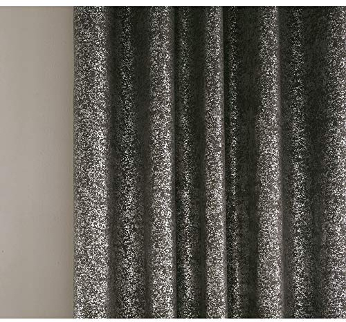 Enhanced Living Halo Charcoal/Grey- Thermal, Blockout, Eyelet Ring Top, Readymade Curtains with Textured Metallic Look (Charcoal/Grey, Width - 46 (117cm) x Drop - 72 (183cm))