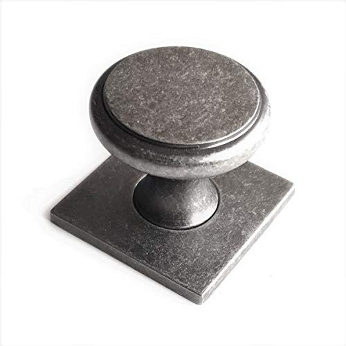 French Furniture Fittings Set of 6 Bordeaux Kitchen Cabinet Knobs with Backplate – Stylish Zinc Handles for Cupboard Doors, Drawers & Wardrobes – Polished Chrome, Antique Pewter & Deep Antique Brass
