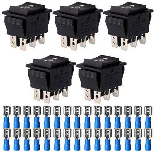 Gebildet 5pcs Momentary Rocker Switch Toggle Power Button (ON)/Off/(ON) 6 Pin 250V-110V-36V-24V-12V/10A (30pcs Wire Terminals Connectors)