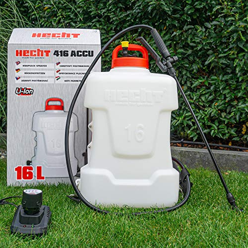 HECHT Akku Rückenspritze 16 L 2,5 Ah 2,5 bar Arbeitsdruck | Lithium-Ionen Akku, großer 16 Liter Behälter, 3 Düsen, ergonomischer Schultergurt, Drucksprüher 16 Liter