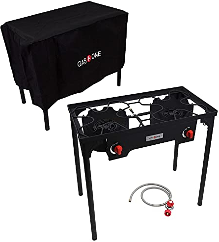 GasOne Zwei Brenner Propan Campingkocher mit Abdeckung Outdoor Hochdruck-Propan Doppelbrenner