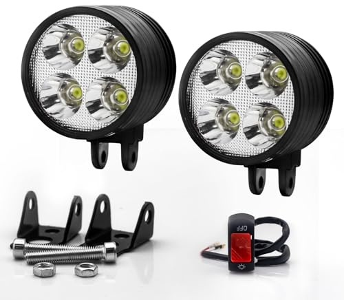 2 unids motocicleta focos y luces de conducción de niebla 12V/24V - 4LED bicicleta faro con interruptor de botón encendido/apagado - Universal iluminación adicional