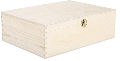 green leaves Plain Wooden Storage Box with Hinged Lid Front Clasp DIY Craft Crate Treasure Chest Jewellery Box (Medium)