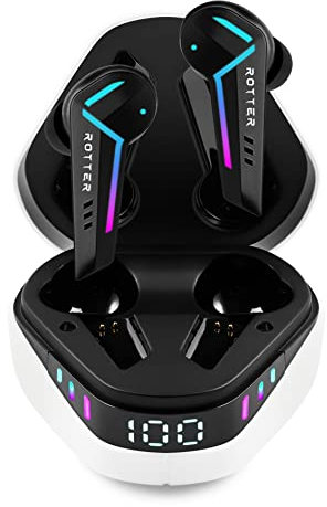 ROTTER® Casque de jeu mobile sans fil Bluetooth, extrêmement faible latence de 50 ms, Bluetooth 5.3, double mode, 35 heures d'autonomie, étanche IPX4, 6 microphones (blanc)