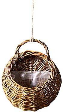 URFEDA Rattan Wandbehang Blumentopf Hängekorb Rattan Blumenkorb Wandbehang Pflanzentöpfe Geflochten Übertopf Korb Pflanzenkörbe Hängende Wand Korb für Innen Außen Decken Balkone Wanddekoration