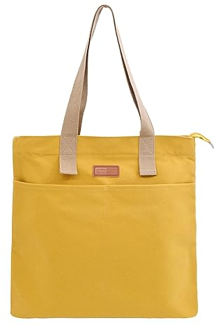 TeeYee Damen Handtasche Multitasche Canvas Tote Bag Shopper für Bücher Reisen Alltag Schule Arbeit Einkaufstasche mit Reißverschluss gelb
