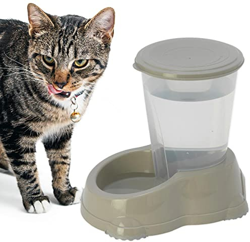 CAT CENTRE Smarty Sipper Bowl 1.5L Gravity Dispenser, Dog, Cat, Grey | Automatic gravity drinker for rabbit, small animal, kittens, BPA-safe plastic, non-slip rubber base, pet watering supply