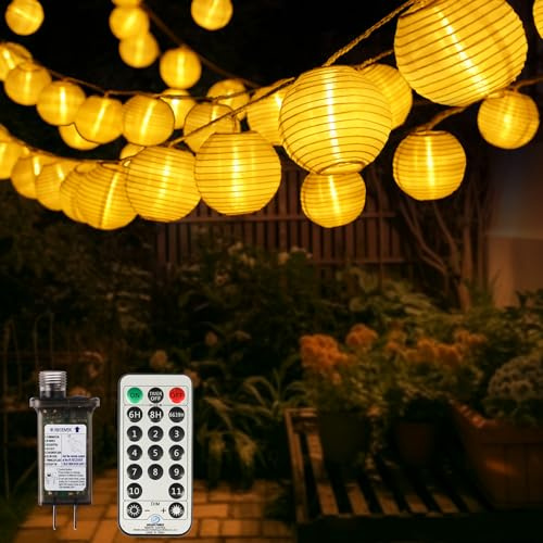 StarryEver Lantern String Lights Outdoor Plug in, 40Ft Connectable Warm White & White Lantern Lights with Remote Control, 40 LEDs String Lights Outdoor for Patio Balcony Garden Bedroom