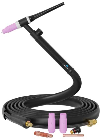 MELTSTAR WIG-Schweißbrenner WP17V SR17V, Lift-Gasventil-regulierbarer Tig-Brenner 4 Meter, 150 Ampere, luftgekühlt, mit Maschinenanschluss SK25(9mm) Dorn, mit 5/8-18UNF Überwurfmutter