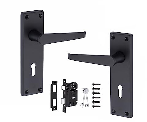 Golden Grace Victorian Straight Lever Lock Door Handles Key Lock | Includes 150mm x 40mm backplates, 3-lever lock, keys and fixing screws for quick installation and secure locking.