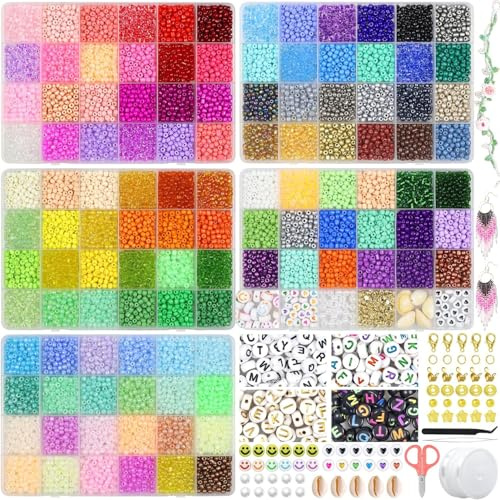 114 Farben 13350 Stück 4mm Glasperlen zum Auffädeln, Glasperlen für Armbänder, Perlenkette Selber Machen set, Perlen zum Auffädeln Erwachsene, Bastelperlen zum Auffädeln mit 500 Perlen Buchstaben