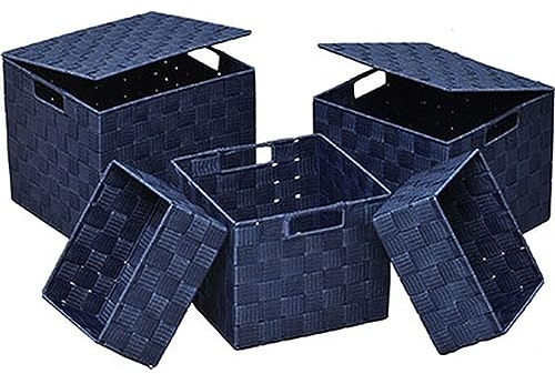 LiKeKa® Aufbewahrungsbox 5-teilig aus Polyester, Aufbewahrungskorb mit Deckel&Tragegriff, Praktische Organizer Boxen Platzsparend&Stapelbar für vielseitige Aufbewahrung (Grau)