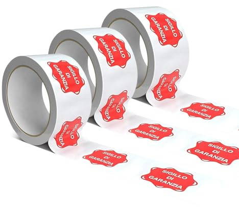 IMBALLAGGI 2000 - Nastro Adesivo Pacchi Bianco + Sigillo di Garanzia in Polipropilene, 3Pz 5cm x 66mt x 76 mm, Nastro Imballaggio per Spedizioni e Trasporto, Resistente, Durevole a Strappo Silenzioso