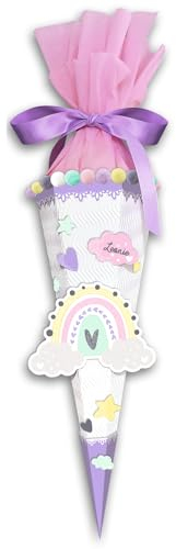 Ursus 9890004 - Schultüten-Bastelset Easy Line mini Regenbogen, Lila, 6-eckig, vorgestanzte 3D-Colorwellpappe, 41 cm, Durchmesser ca. 15 cm, zum Basteln einer individuellen Zuckertüte