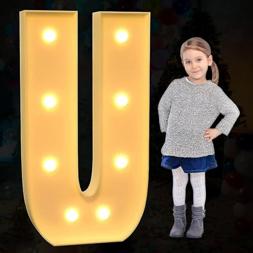 Large Marquee Letter Light Up, Decorative LED Alphabet Lights, Party Decor Pre-cut Foam Board Set for Wedding Birthday Holiday, Letter U, 100cm-3.3ft