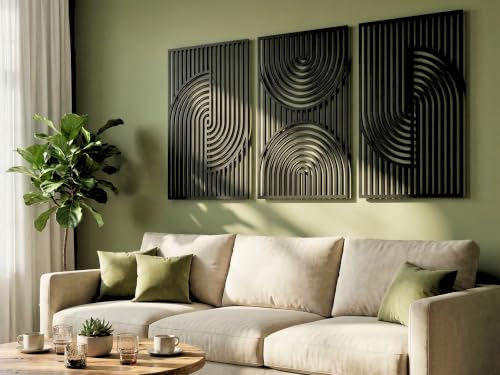 VAILLA Deko Geometrisch Wanddeko aus Holz 3D – Wandbild Wohnzimmer Büro | MDF Sperrholz, Lasergeschnitten, Polygon Dreieck Geometrie, 5 Größen, Schwarz Silber Gold, personalisierbar, Büro Eingang