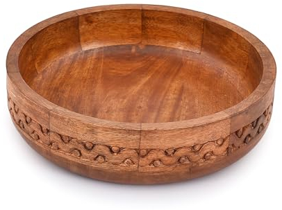 Mahasu Salad Bowl Round Shape Mango Wood Serving Bowl for Vegetables, Fruits, or Salads and Vegetables,Wooden Mixing Bowl (25cmx 25cmx 5.40cm)