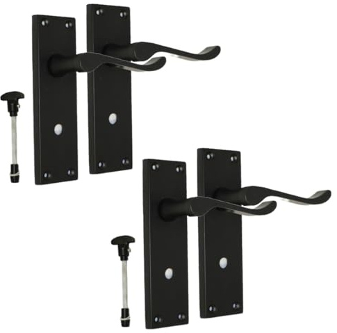 Epsom Door Handle Black Victorian Style Bathroom Door Handle and Privacy Lock - Interior Thumb Turn Latch with Matt Black Finish (2 Pairs)