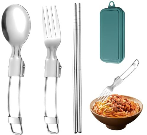Reisebesteck-Set, Camping-Silber-Set - Faltbares Lunch-Besteck-Set für die Arbeit | Wiederverwendbare Camping-Bestecksets aus Edelstahl, Ense