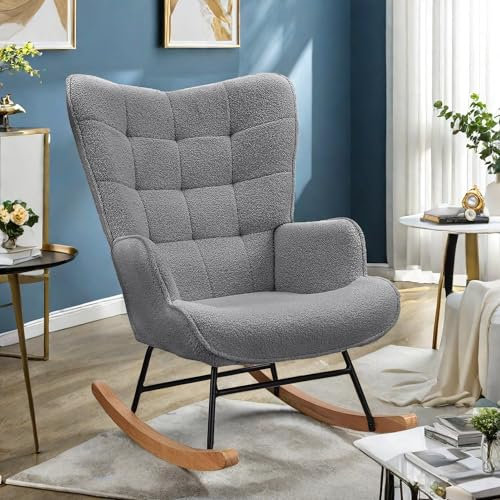 BLSYHDH Schaukelstuhl, Relaxsessel, Stillstuhl, Lesesessel, Samt, zusätzlicher Schaukelstuhl, Metall, für Stuhl, Schlafzimmer, Wohnzimmer (dunkelgrau, Velour)