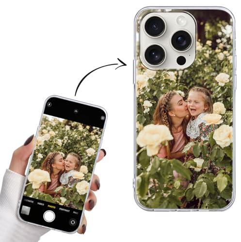 Yoedge Personalisierte Handyhülle für iPhone 16 Pro Hülle Selbst Gestalten mit Eigenem Foto Bild Text Personalisiert Case Individuelle Geschenk Schutzhülle Transparent Cover für iPhone 16 Pro 6,3